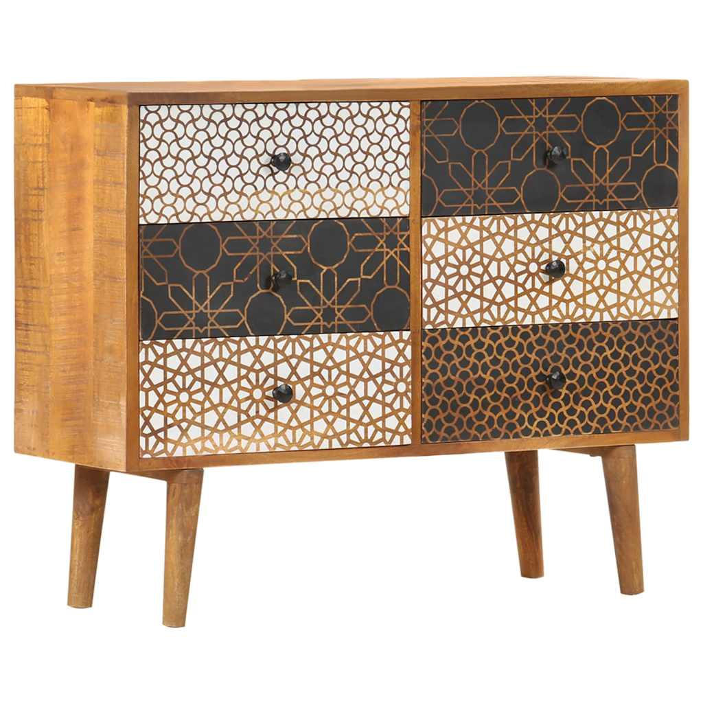 SIDEBOARD Mit Druckmustern 90/30/70 Cm Massivholz Mango - Braun, Holz (30/70/90cm) - vidaXL