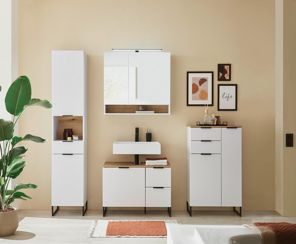 WASCHBECKENUNTERSCHRANK mit 1 Tür - Weiß, Holzwerkstoff (80/60/35cm) - home24