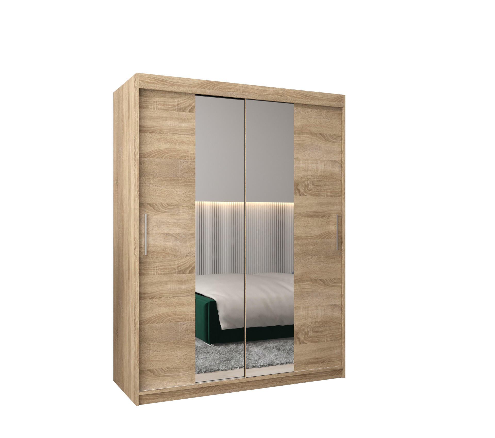 SCHWEBETÜRENSCHRANK 200/150/62 2-türig - Silberfarben/Sonoma Eiche, Holz/Kunststoff (150/200/62cm) - MÖBEL KRYSPOL