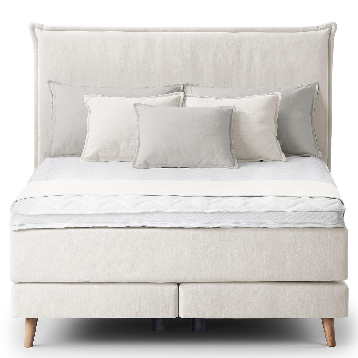 BOXSPRINGBETT - Klassisch - Platinfarben, Holz (140/200cm) - home24