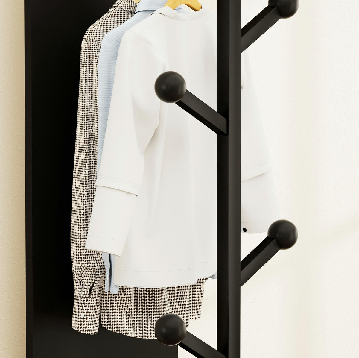 STANDGARDEROBE mit Spiegel in Schwarz 40/40/174 cm drehbar - Schwarz, Holzwerkstoff (40/174/40cm) - BEAOK