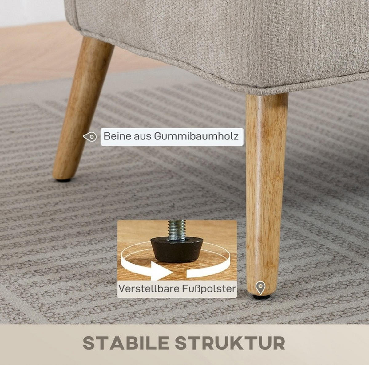2-SITZER-SOFA aus Chenille 117x65x78,5 cm in Beige mit Flügelrücken - Beige, Textil (65/78.5/117cm) - Modfu