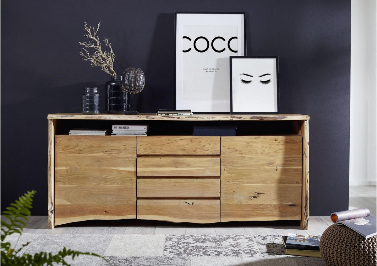 SIDEBOARD Akazie210x45x96 natur lackiert PURE ACACIA #701 - Naturfarben, Holz (210/96/45cm) - Massivmoebel24