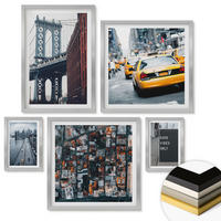 WANDBILDER 5er Set - 50x50 cm & 20x30 cm & 40x60 cm Silberner Rahmen - Brückenstadt-Inschriften aus der Vogelperspektive - Silberfarben, Kunststoff (40/60cm) - ArtPrintCave