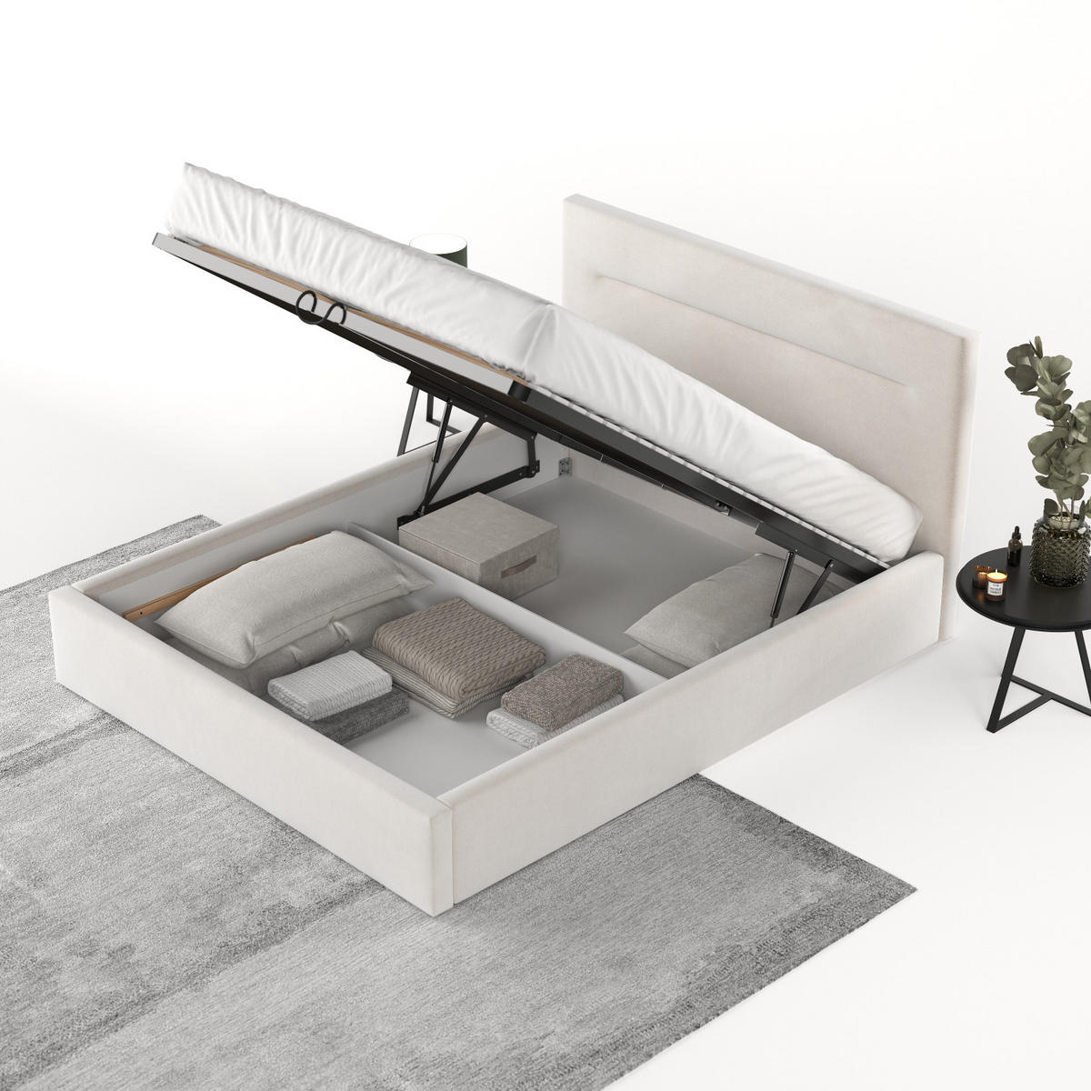 POLSTERBETT Liline 180/200 cm Creme im Paros Stoff - Creme/Schwarz, Holz/Holzwerkstoff (180/200cm) - AltaBeds