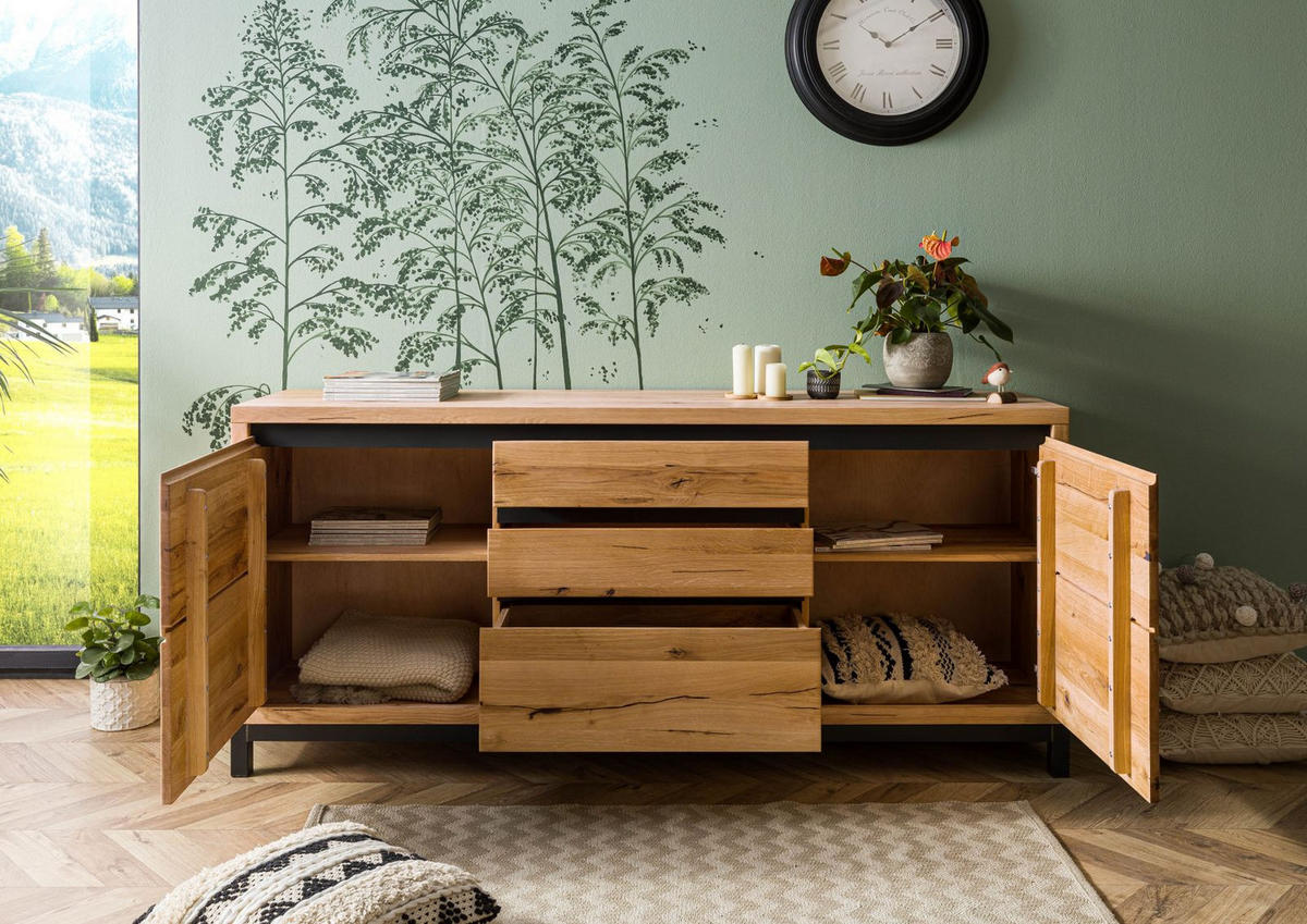 SIDEBOARD Wildeiche 190x45x85 natur geölt VILLANDERS #151 - Braun, Holz (190/85/45cm) - Massivmoebel24