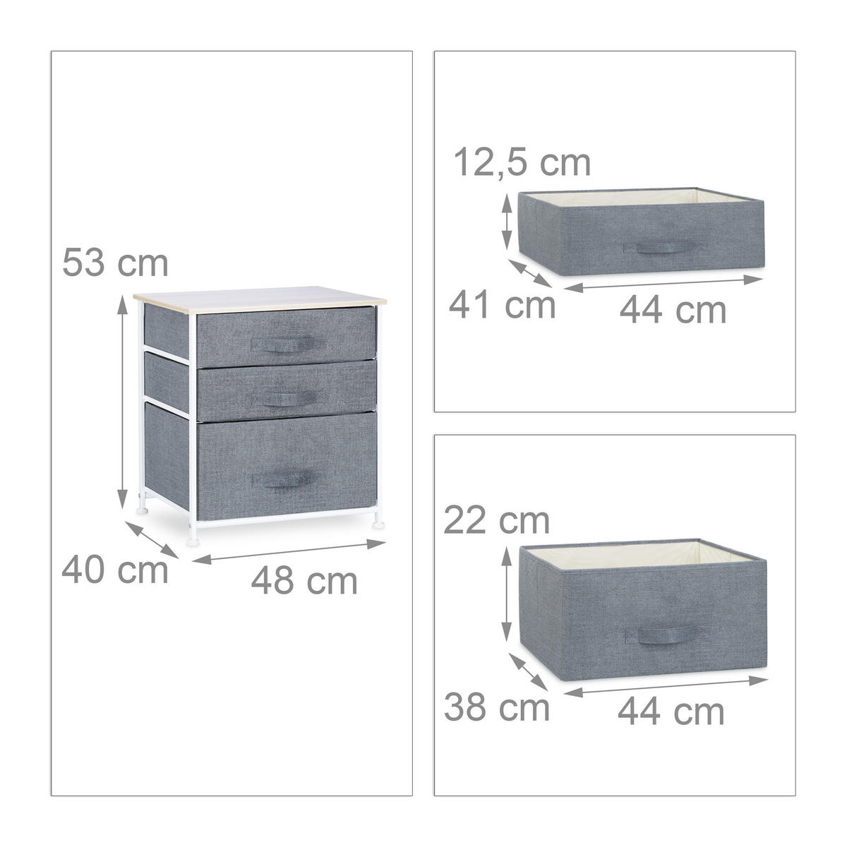 REGALSYSTEM - Grau, Holzwerkstoff/Textil (48/53/40cm) - Relaxdays