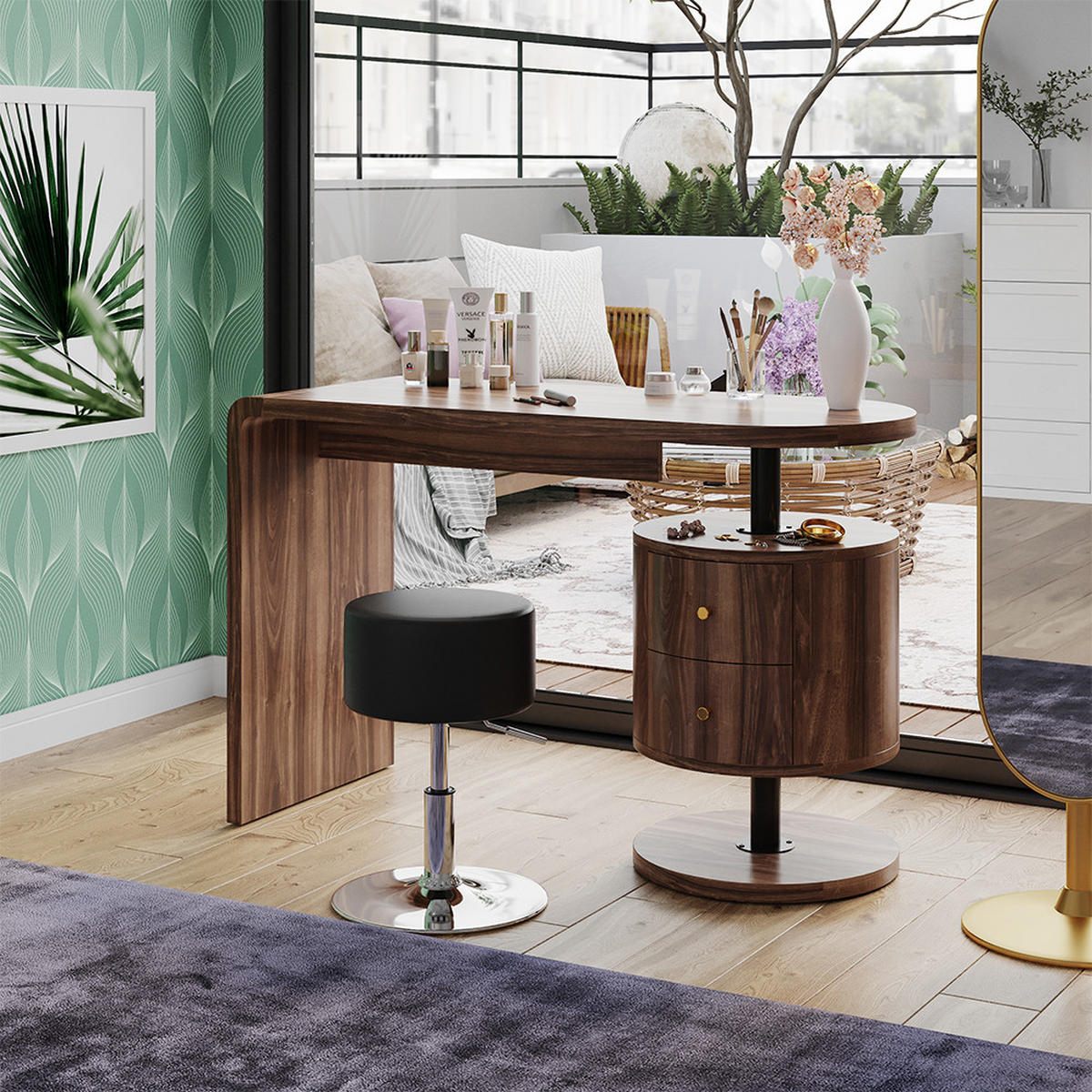 SCHMINKTISCH Lara Eiche rustikal 120 cm mit Hocker - Wildeiche, Holzwerkstoff (50/120/76cm) - Vicco