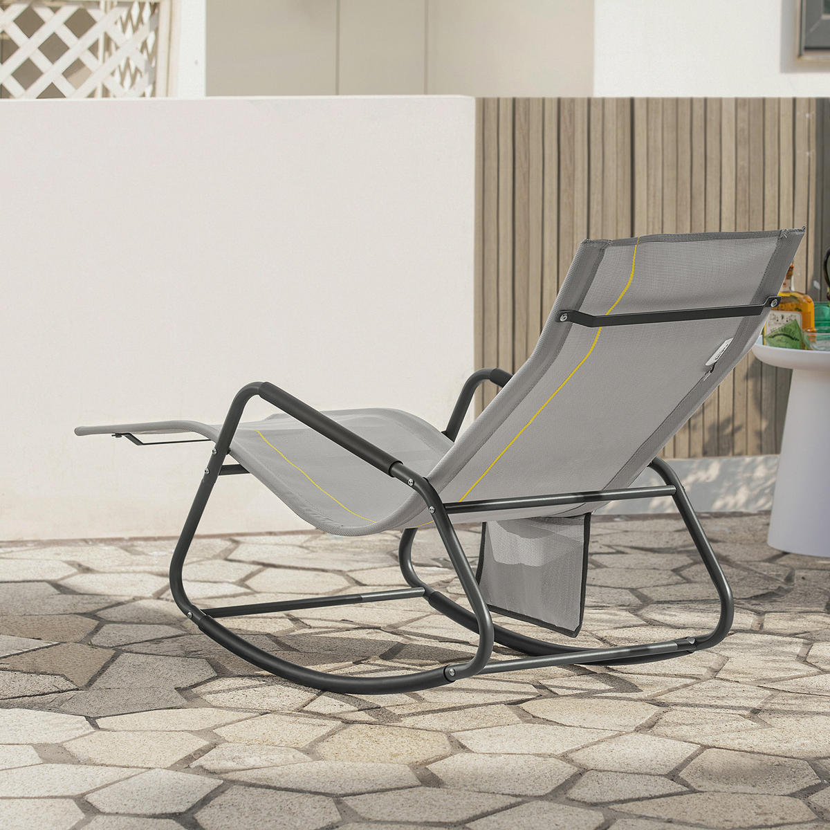 SONNENLIEGE Hellgrau - Hellgrau, Metall (145/85/57cm) - SoBuy
