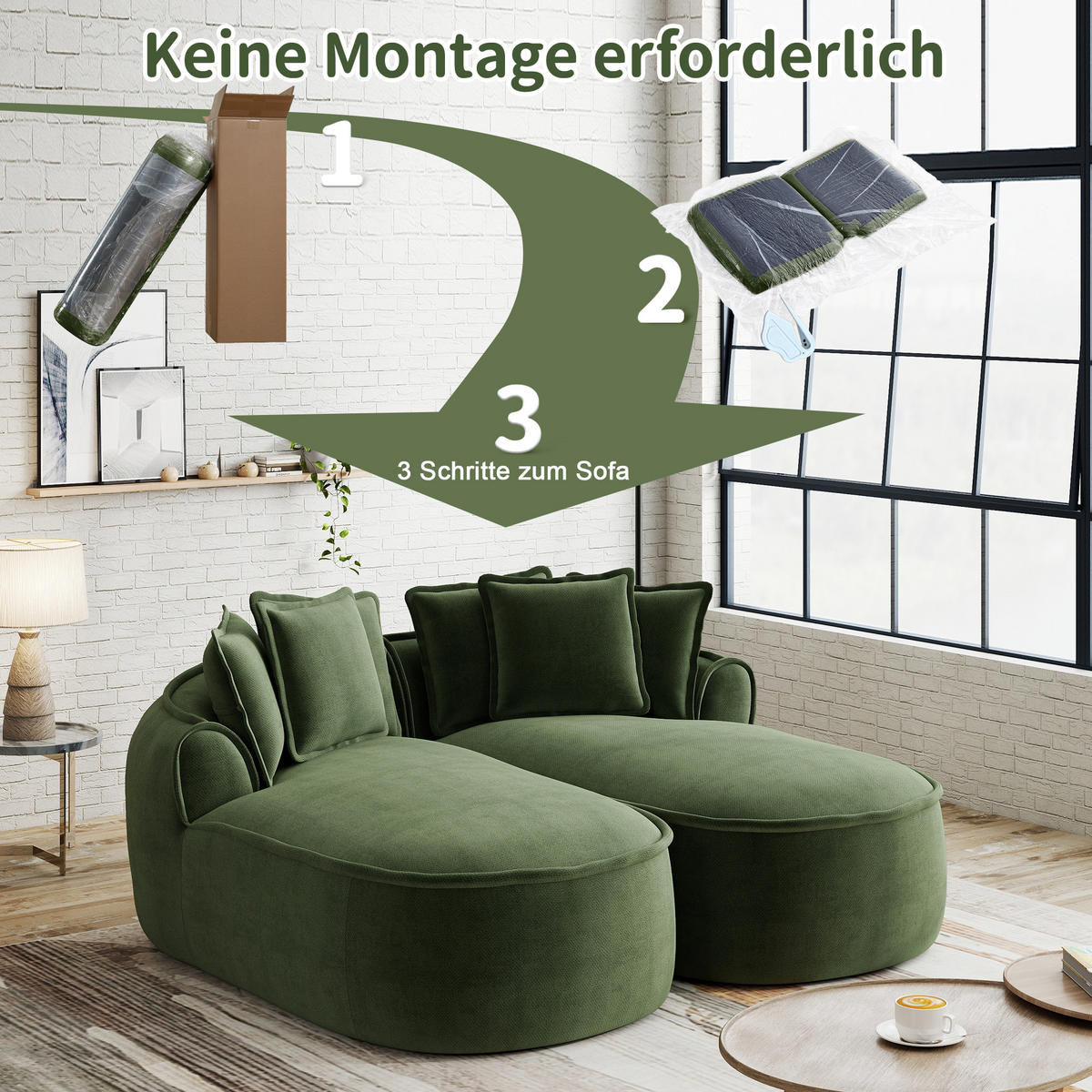 2-SITZER Sofa 184x164x67 cm aus Chenille-Stoff rahmenlos modular, grün - Grün, Textil (164/67/184cm) - Luhomfu