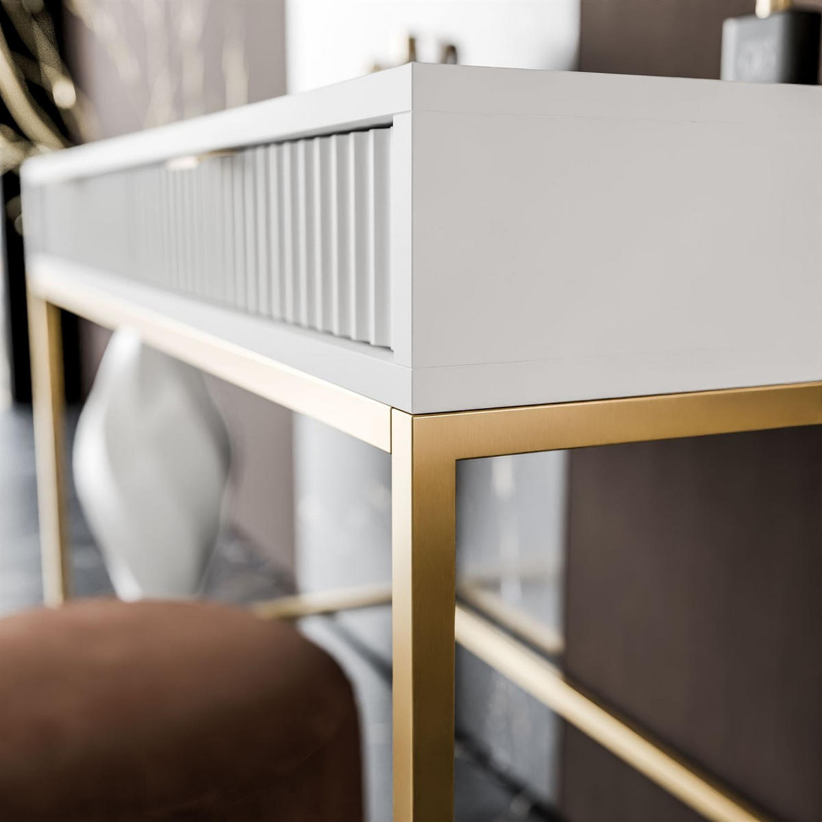 KONSOLENTISCH CORTADO GOLD T104 WEISS - Weiß, Holzwerkstoff (50/104/78cm) - Lookway