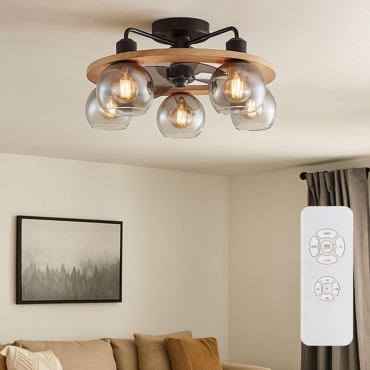 LED DECKENLEUCHTE NARINA Rauchglas Grau - Grau, Holz (55/55/21.5cm) - Globo Lighting