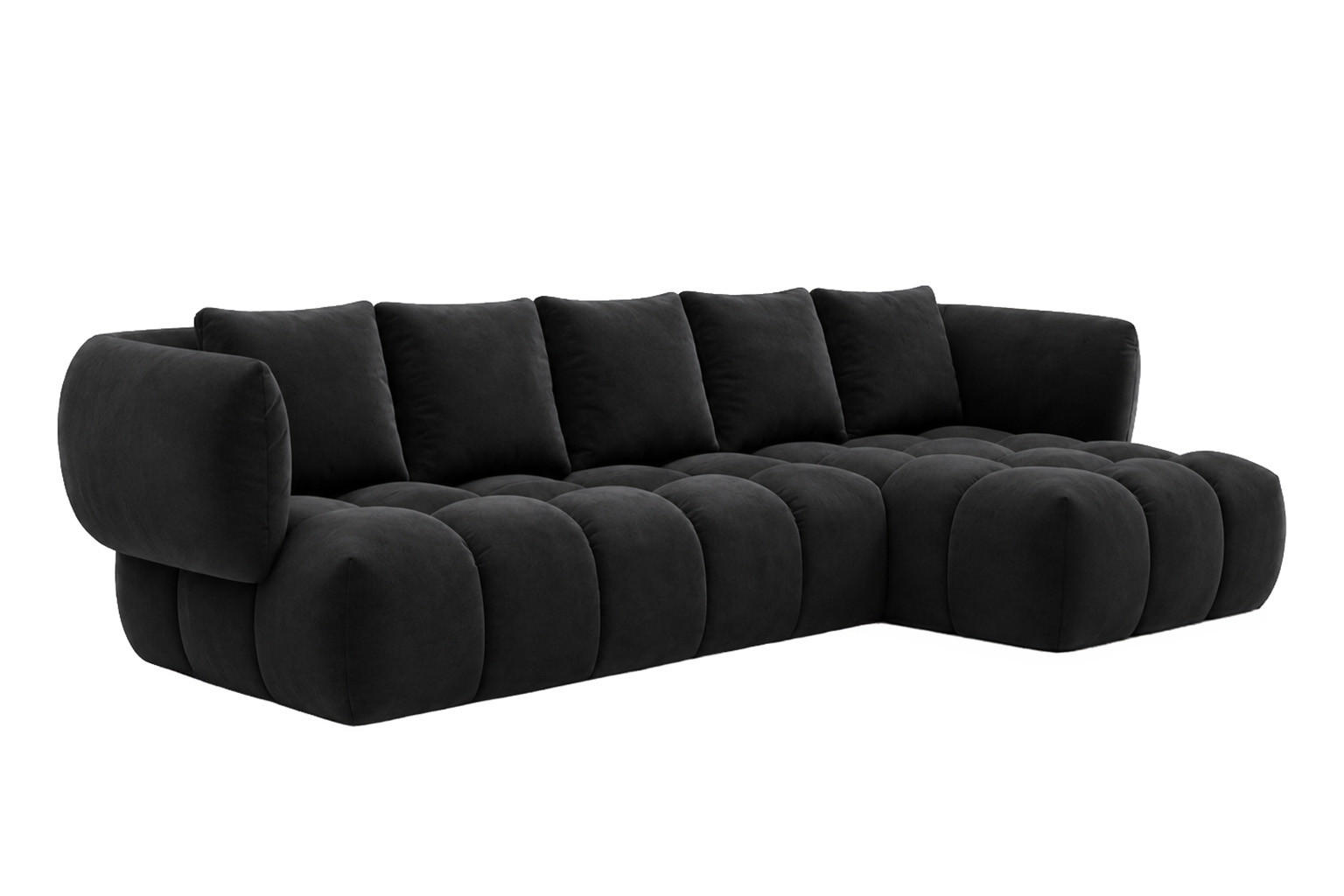 ECKSOFA L-Form, Veloursstoff Bluvel, Schwarz, Rechts, SEVIO L - Schwarz, Holz (242/175cm) - Kaiser Möbel