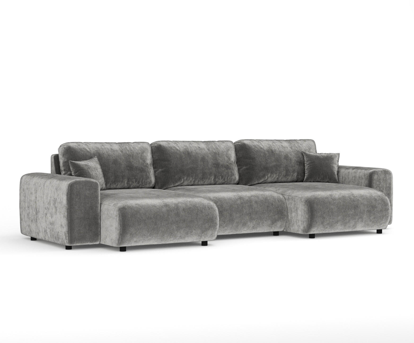PANORAMASOFA Zanzibar Grau Chenille - Schwarz/Grau, Holz/Holzwerkstoff (325/79/144cm) - Maison de Reve