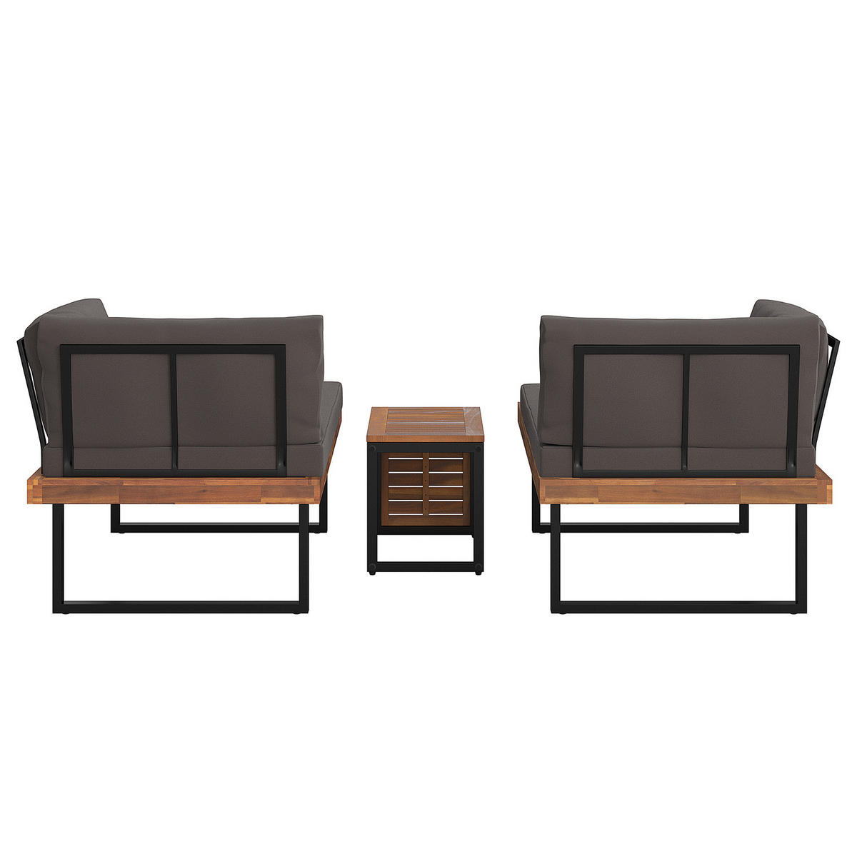 LOUNGESET - Akazie massiv / Polyester - Braun / Grau - 3-teilig - Grau, Holz/Textil - home24