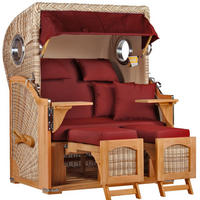 STRANDKORB Düne 2-Sitzer Teak Shell - Rot/Braun, Holz/Metall (125/170/80cm) - Mr. Deko