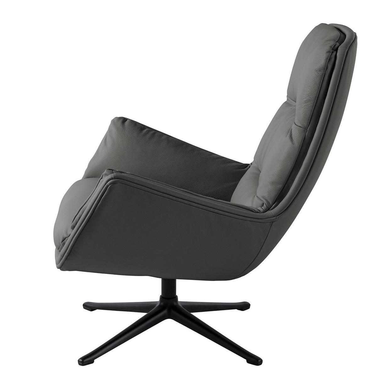 SESSEL mit Kreuzfuß - Schwarz/Grau, Leder/Metall (83/95/97cm) - home24