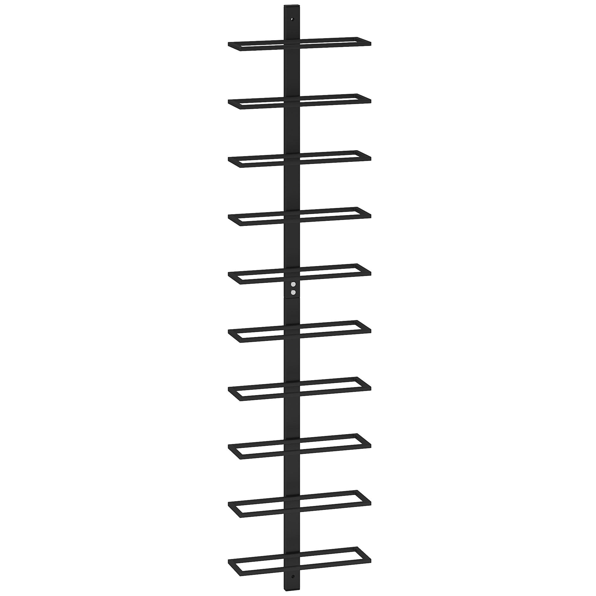 WEINREGAL Flaschenregal zur Wandmontage für 10 Weinflaschen, Stahl Schwarz - Schwarz, Metall (10/116/27cm) - HOMCOM