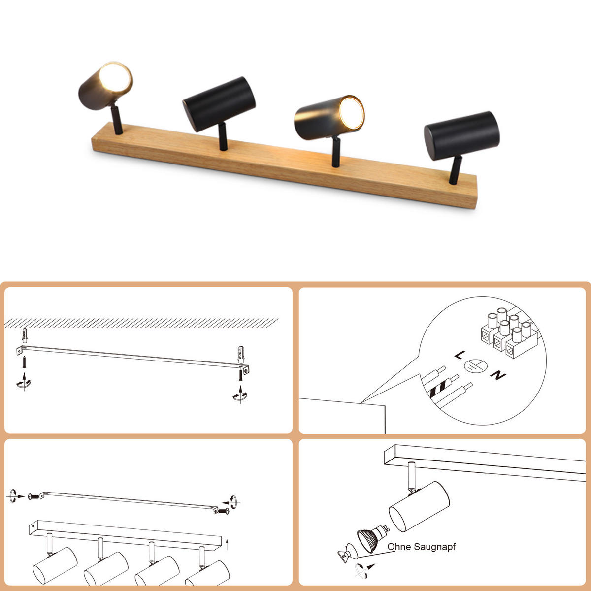 WANDLEUCHTE Martz - Schwarz, Metall (49.5/14.3/10.5cm) - Nettlife