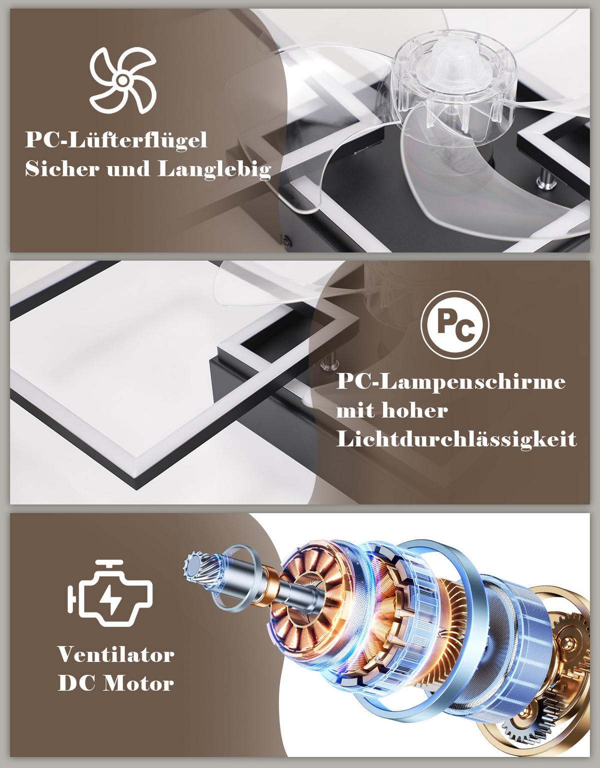 LED DECKENVENTILATOR Telven 68/31/14 cm - Schwarz, Kunststoff/Metall (68/31/14cm) - ZMH