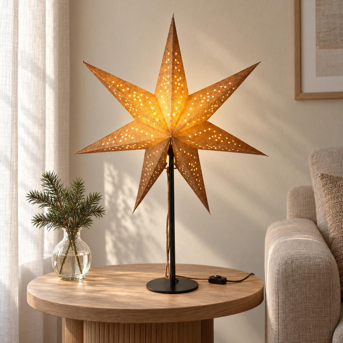 PAPIERSTERN auf Metallständer 45/45/65 cm - Goldfarben, Papier (45/65/45cm) - Home Styling Collection