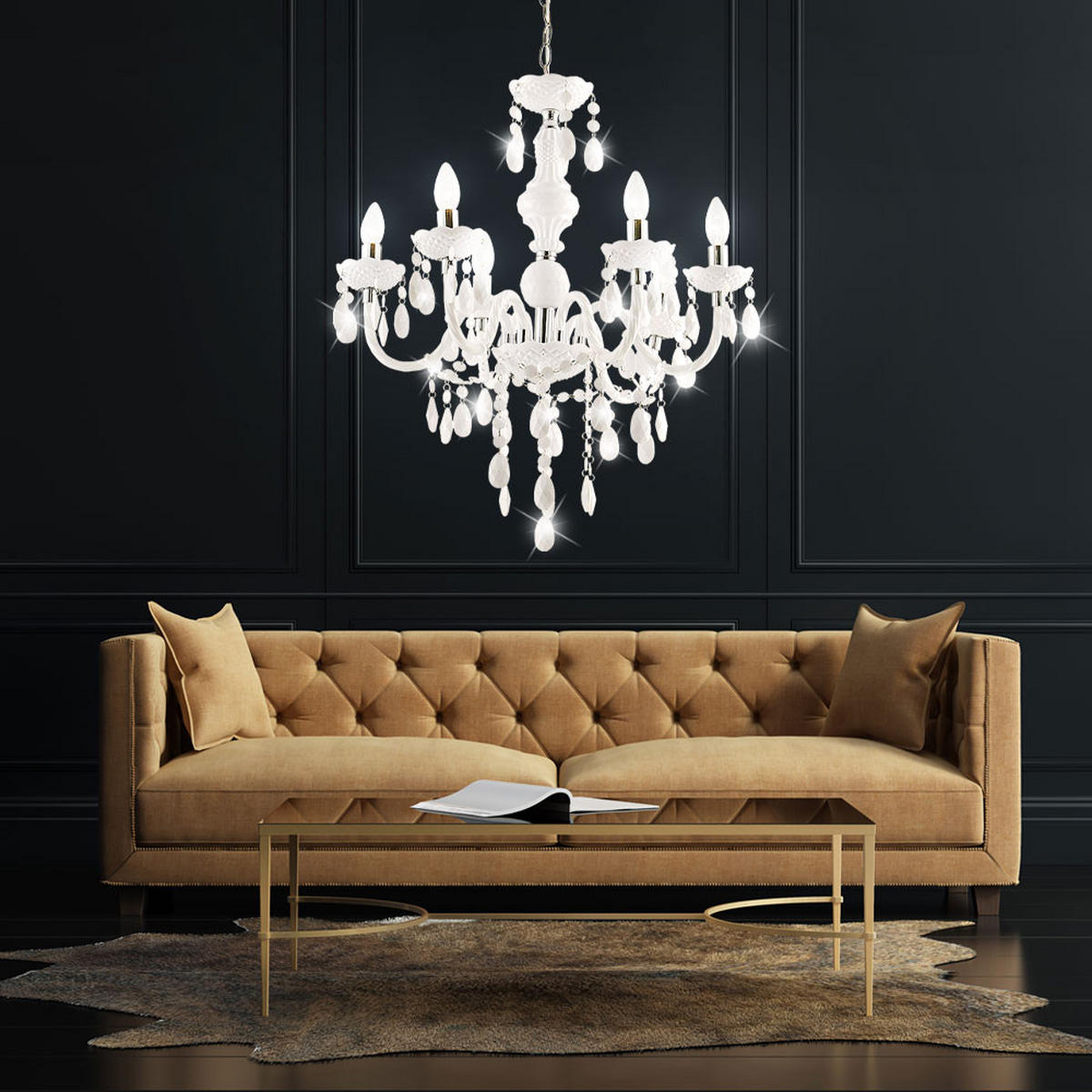 KRONLEUCHTER Grau Metall - Weiß, Metall (67/67/166cm) - Globo Lighting