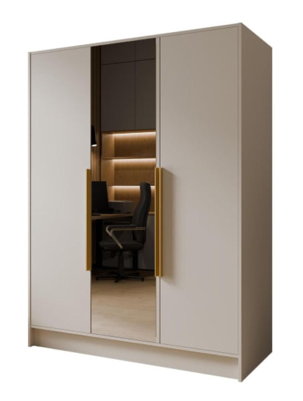 SCHRANK Kaschmir LUSO Mit Spiegel Und Goldenen Griffen 150 g - Beige, Holzwerkstoff (150/200/51cm) - Sepro Meble