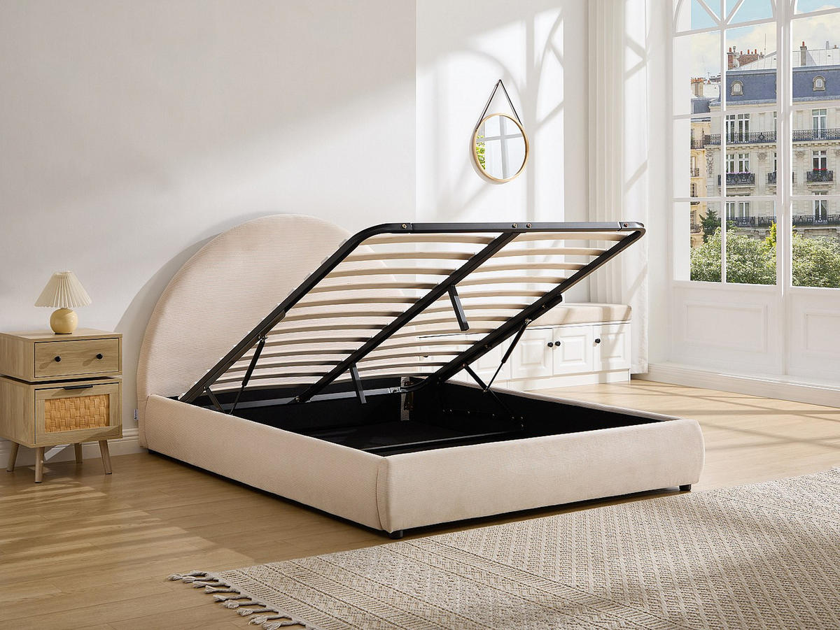 BETT mit Bettkasten - 2 Personen - samt - cremefarben Lirimo - Creme, Textil (140/200cm) - Vente-Unique