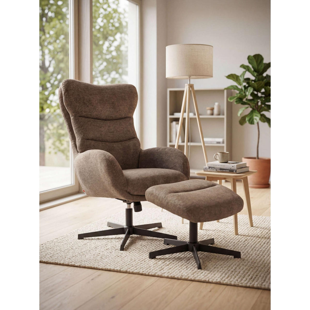RELAXSESSEL Lucito braun inkl. Fußhocker - Schwarz/Braun, Textil/Metall (83/109/76cm) - Mr. Deko