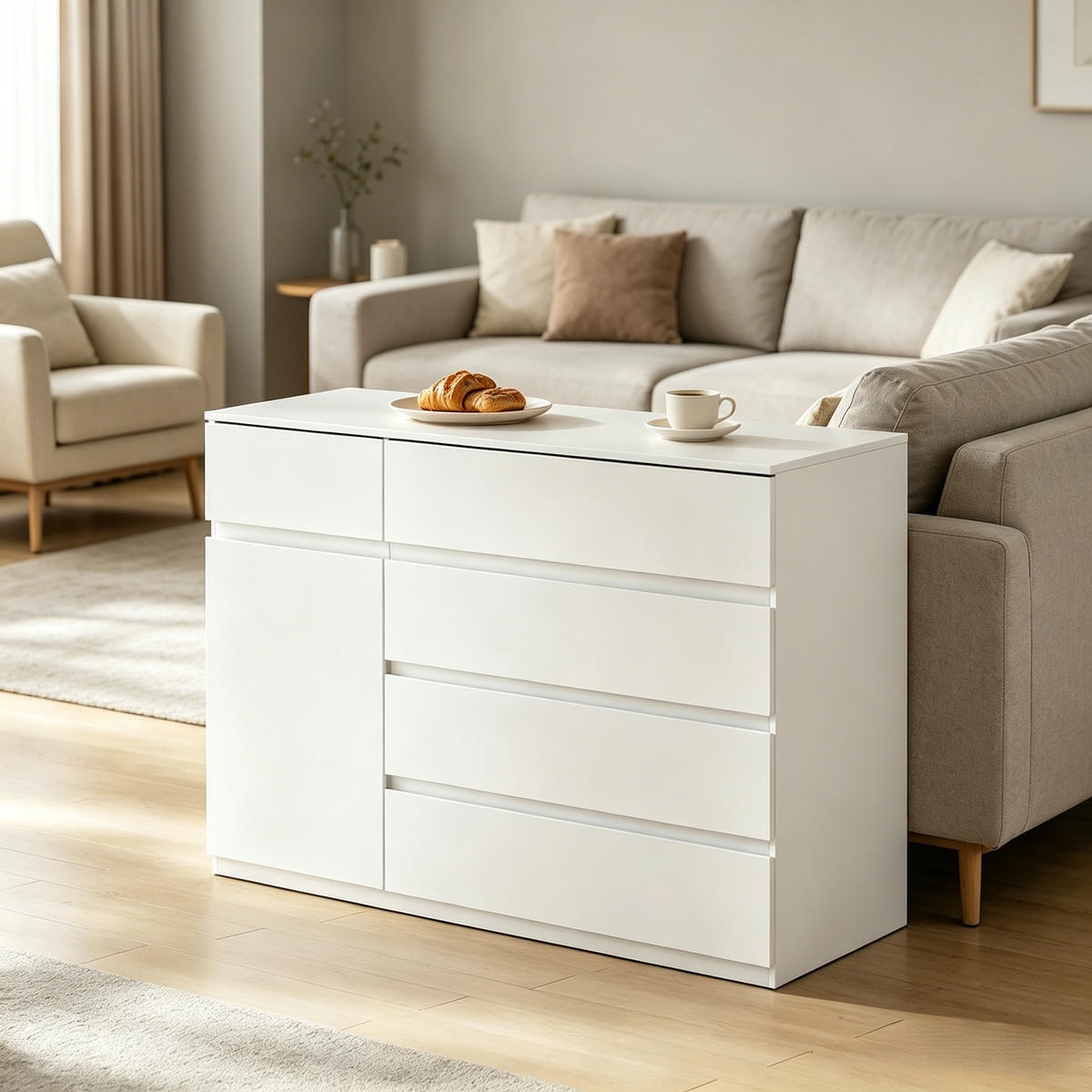 KOMMODE Weiß 100/40/80 cm - Weiß, Holzwerkstoff (100/80/40cm) - PANGIVO