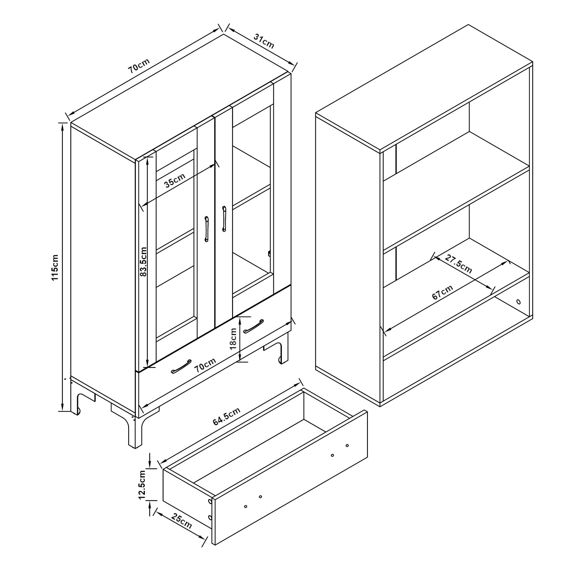Thumbnail - [en.casa] Vitrine, Eiche, Holzwerkstoff, Glas, 1 Schubladen, Rechteckig, 70x115x31 cm, Wohnzimmer, Wohnwände, Vitrinensc...