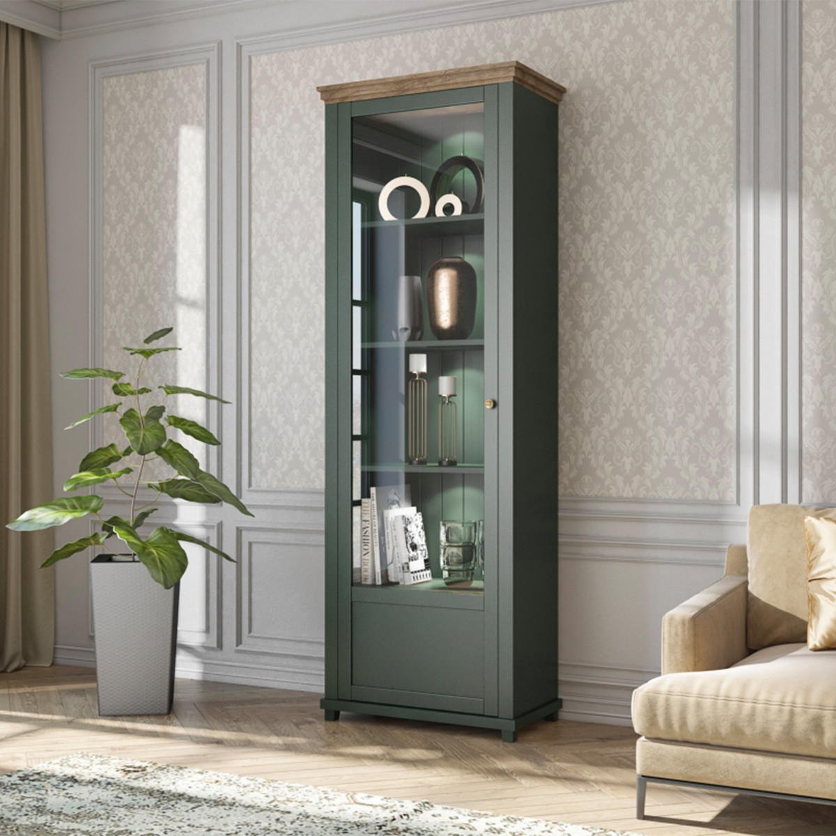 VITRÍNA Martin Zelená a dřevo - zelená barva, kompozitní dřevo (71/200/42cm) - Petits-meubles