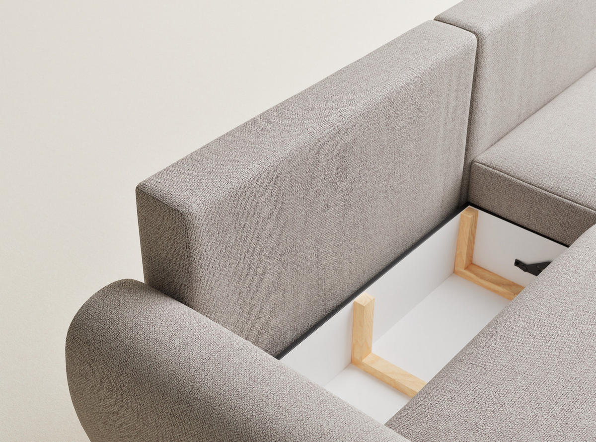 ECKSOFA MIT SCHLAFFUNKTION Numba Hellbeige Webstoff - Creme/Schwarz, Holz/Holzwerkstoff (253/153cm) - Maison de Reve
