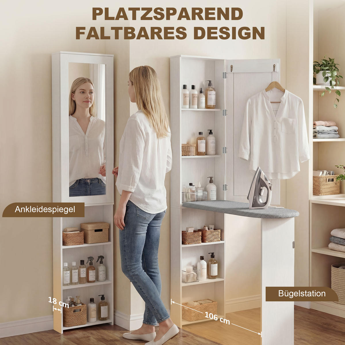 BÜGELBRETTSCHRANK DE-09593 Weiß - Weiß, Holzwerkstoff (106/174/35cm) - ComfortXL