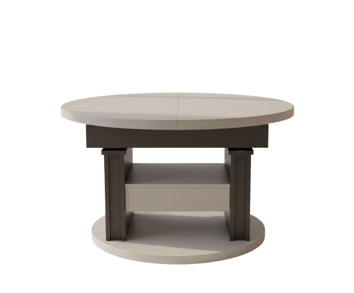 COUCHTISCH rund ausziehbar höhenverstellbar Schubalde 100/100/60 cm - Anthrazit/Beige, Holzwerkstoff (100/100/60cm) - designimpex