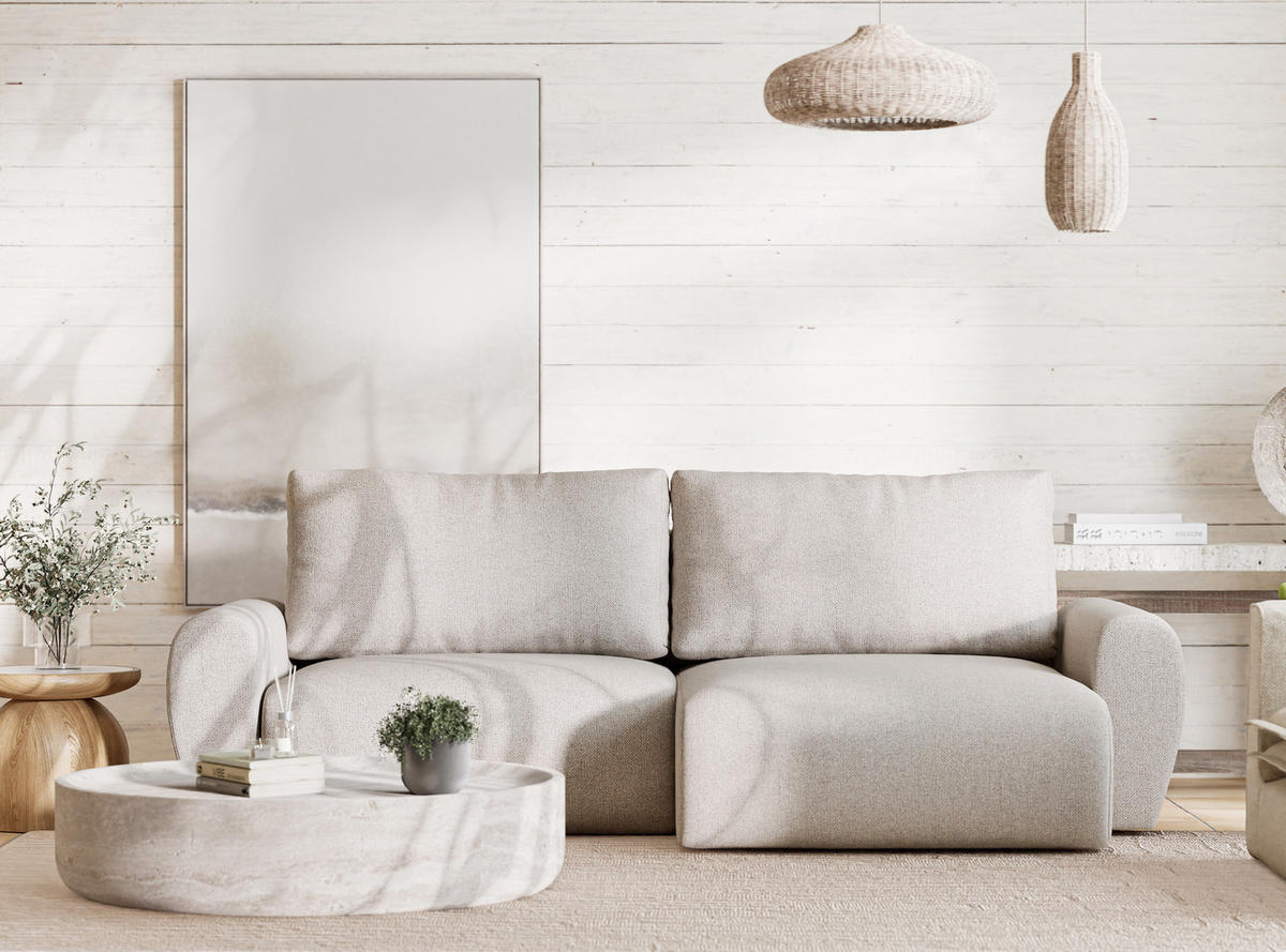 ECKSOFA MIT SCHLAFFUNKTION Numba Beige Webstoff - Beige/Schwarz, Holz/Holzwerkstoff (253/153cm) - Maison de Reve