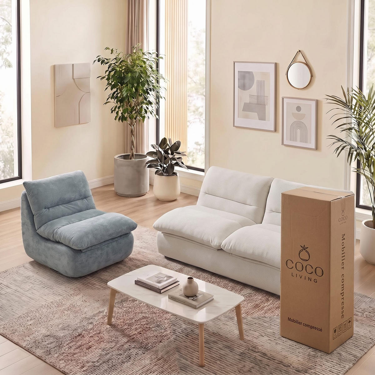 SITZGARNITUR Nuvia Sofa und Sessel Weiß und Salbei - Salbeigrün/Weiß, Textil (160/73/100cm) - COCO Living