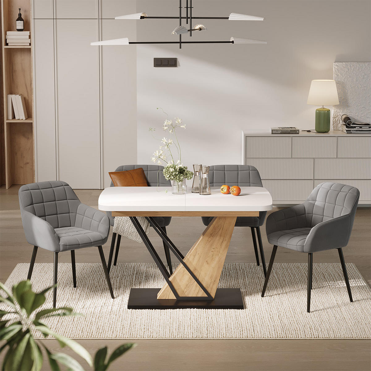 SÚPRAVA JEDÁLENSKÉHO STOLA Fenaro, biely/Dub Goldkraft, 120 x 80 cm so 4 jedálenskými stoličkami - biela/farba duba, kompozitné drevo (120/76/80cm) - Vicco