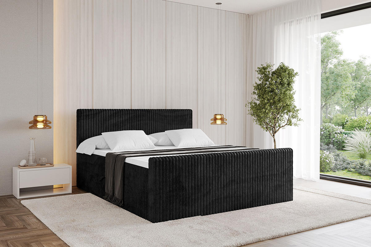 BOXBETT mit Matratze H4 und Lattenrost - TOLO-Z - 120x200 Cord - Schwarz - Schwarz, Holzwerkstoff (120/200cm) - ALTDECOR