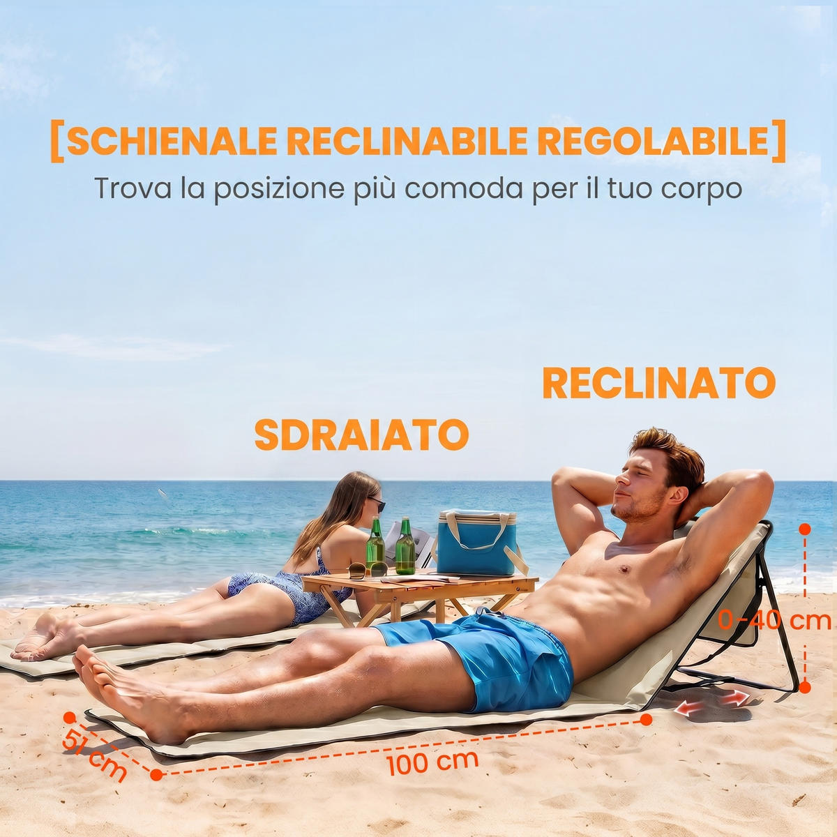 STRANDMATTE, 2er-Set, Beige, verstellbare Lehne mit Tragegurt, 142 x 51 x 40 cm - Weiß, Metall (142/40/51cm) - Vallsero