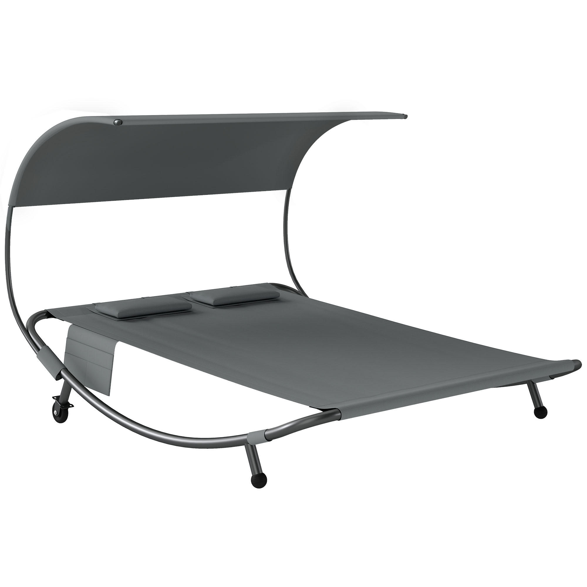 SONNENLIEGE Doppelbett mit abnehmbarem Verdeck Rollen Kissen und Aufbewahrungstaschen,200*180*170cm,Grau - Grau, Metall (180/170/200cm) - Vallsero