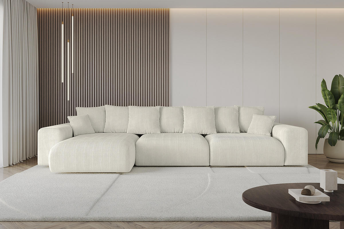 ECKSOFA Ottomane links ESKAR-L 364x176x84 Ecru Cord - Ecru/Schwarz, Holzwerkstoff/Kunststoff (364/176cm) - ALTDECOR