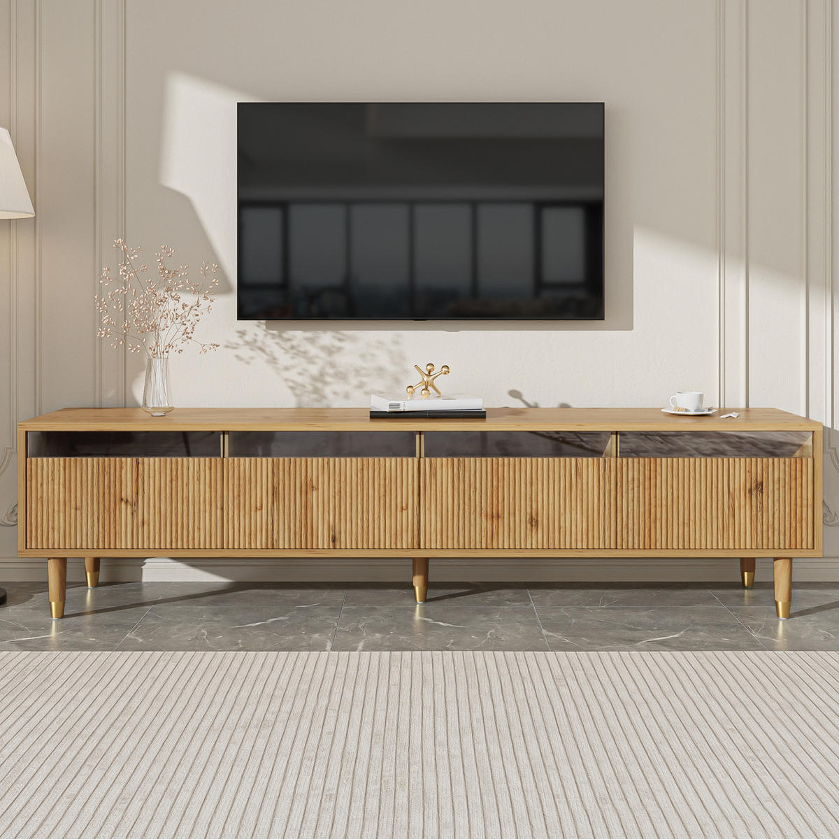 TV Lowboard 178 cm, 4 Schubladen, Holzoptik, Stauraum - Braun, Holz (178/45/35cm)