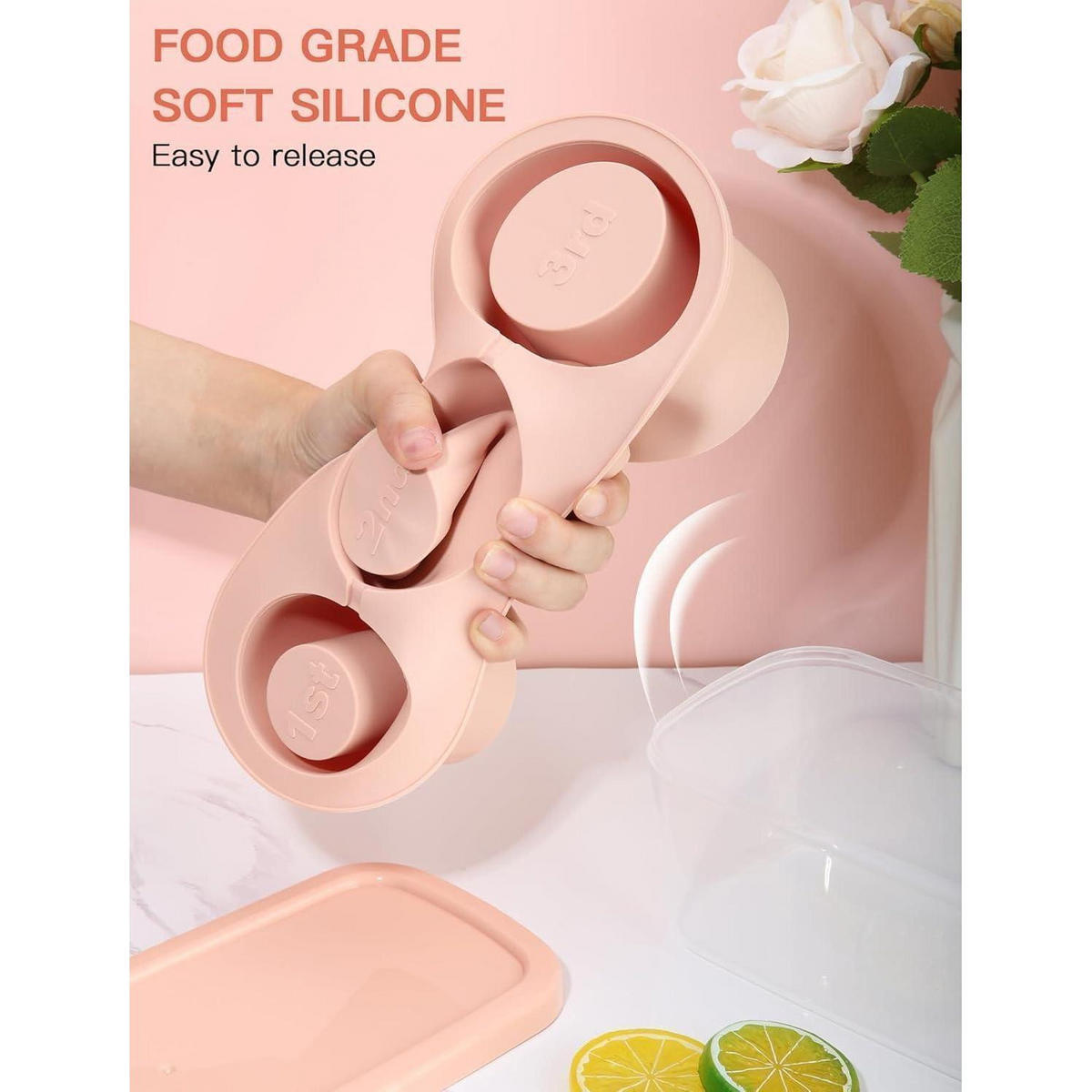 EISWÜRFELFORM Silikon 3er Set mit Behälter - Rosa, Kunststoff (1/1/1cm)
