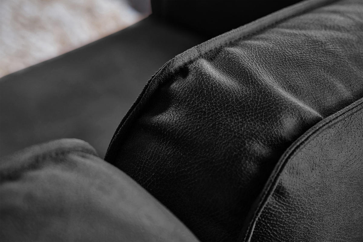 ECKSOFA VILNIUS Schwarz Lederfaserstoff - Schwarz, Leder/Metall (286/170cm) - KAWOLA