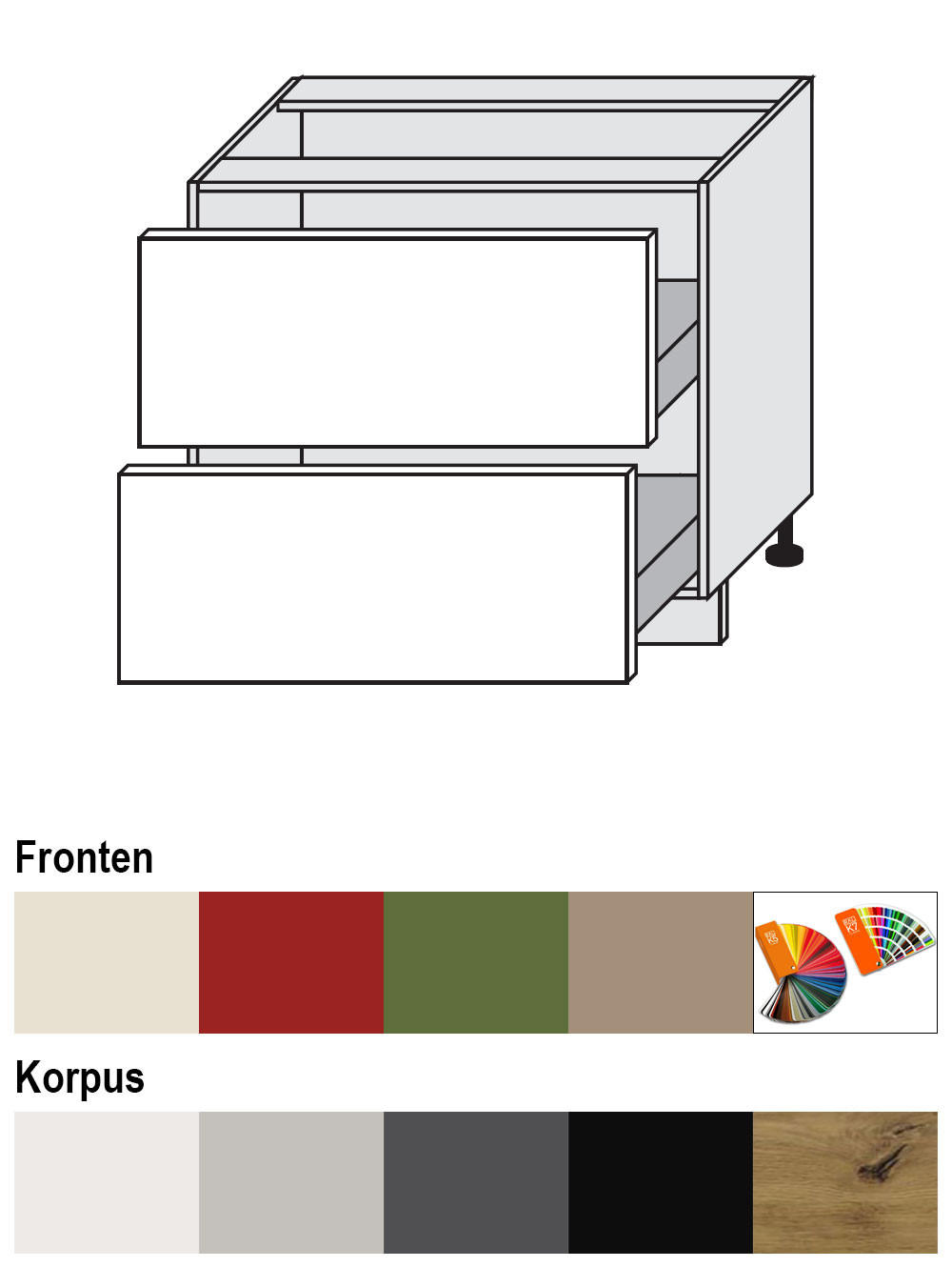 Thumbnail - Feldmann-Wohnen Schubladenunterschrank, Graubraun, Schwarz, Metall, 2 Schubladen, 90x82x50 cm, Küchen, Küchenmöbel, Küch...