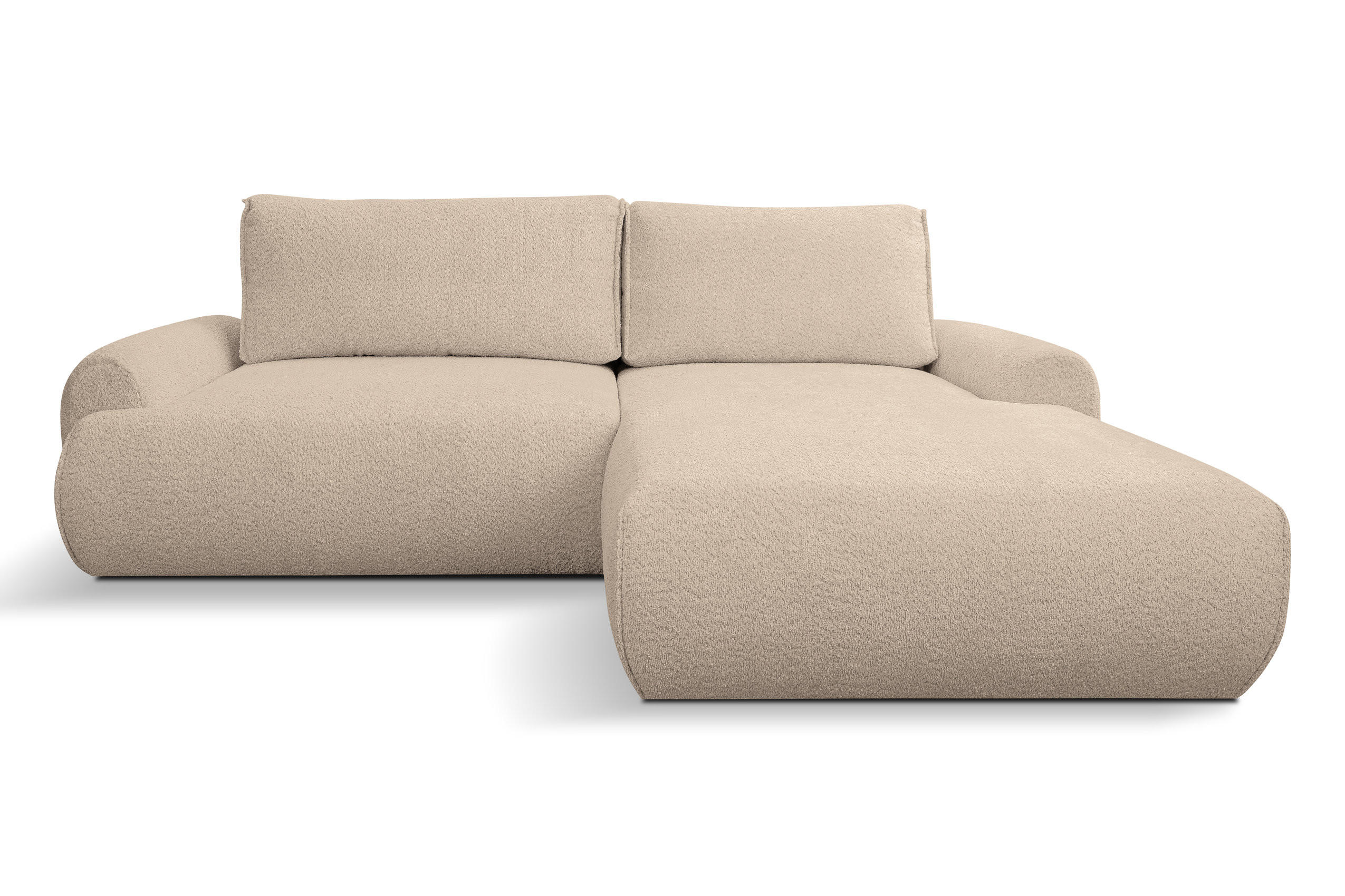 ECKSOFA Moon in L-Form mit Schlaffunktion und Bettkasten, Farbe: Hellbraun, Bouclé-Stoff, Ottomane Rechts - Hellbraun, Textil (260/136cm) - VENASI MÖBEL