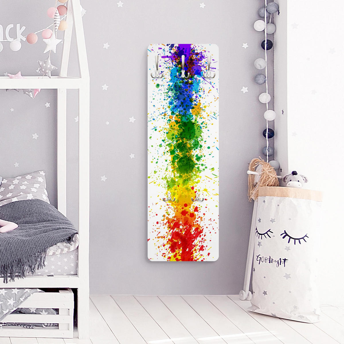 WANDGARDEROBE - Rainbow Splatter 34/105 cm - Multicolor, Holzwerkstoff (34/105/1.6cm) - Bilderwelten