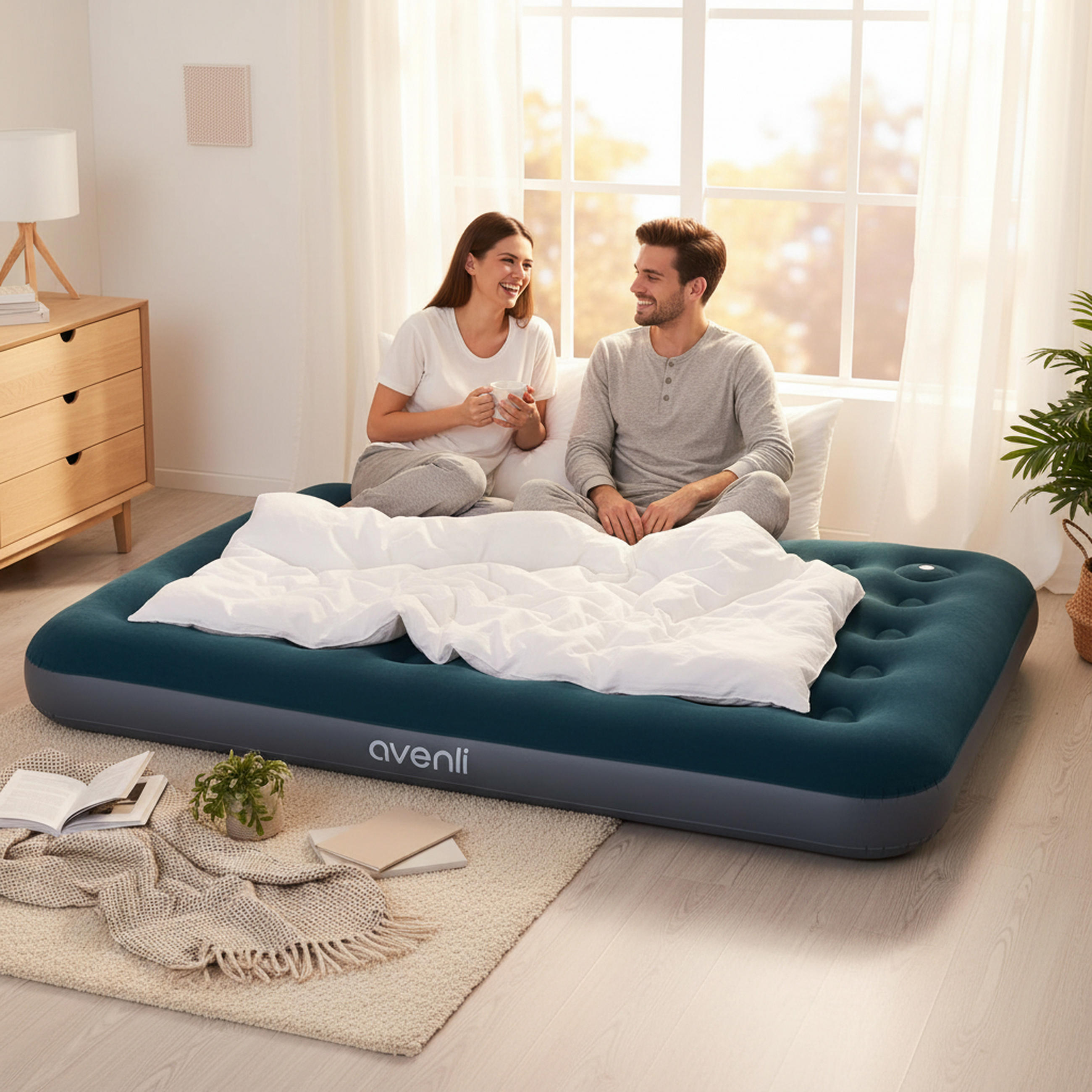 LUFTBETT Luftmatratze Camping 2 Personen 191x137x22cm aufblasbar mit Fußpumpe - Blau, Kunststoff (137/191cm) - Avenli