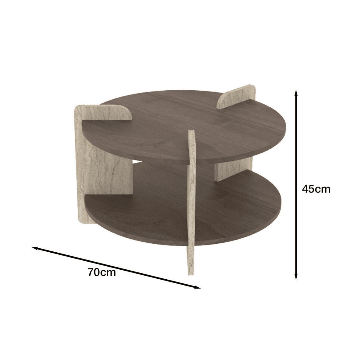 RUNDER COUCHTISCH mit doppelplatte 70/70/45 cm - Dunkelbraun, Holzwerkstoff (70/70/45cm) - Calicosy